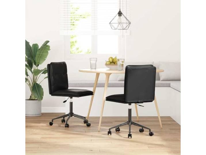 HGPOTUY Esszimmerstühle 2 STK. Schwarz Kunstleder Höhenverstellbar, Metall-Holz-Gestell, Polypropylen, Dicke Polsterung, Esszimmer Wohnzimmer
