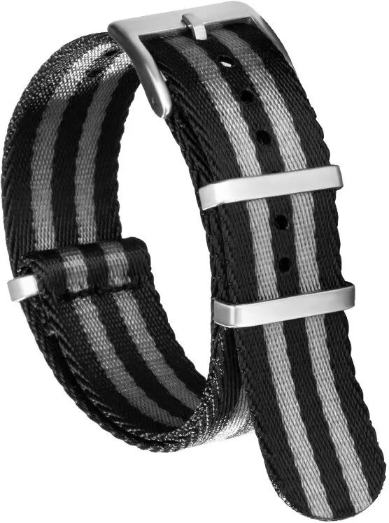 INF Nylon Uhrenarmband kompatibel mit Omega Tissot Mido Seamaster 300 Mechanische Uhren Vintage Armband Schwarz+Grau 22 mm