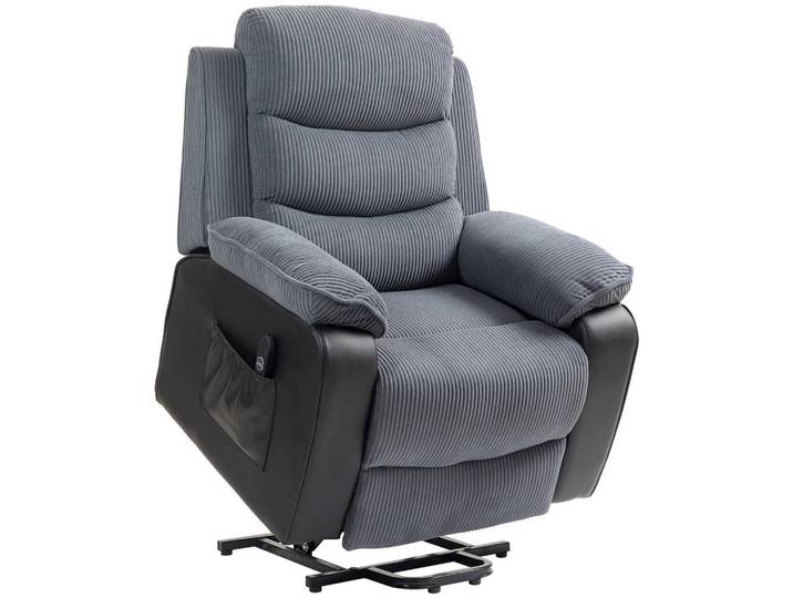 Homcom Fernsehsessel mit Aufstehhilfe Cord, Kunstleder Dunkelgrau, Kunststoff, Füllung: Polyester,Taschenfederkern, einzeln stellbar, 96x108x96 cm, Wohnzimmer, Sessel