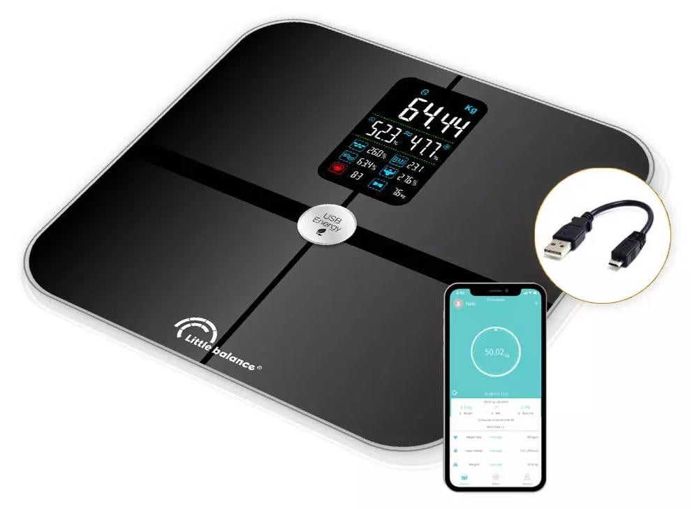 Little Balance Cardio Connect-4 elektronische personenweegschaal zwart met 100 g nauwkeurigheid tot 180 kg