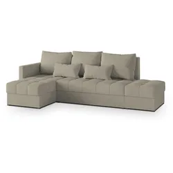 ECKSOFA LUMARI L-S Beige Plüsch-Stoff mit Schlaffunktion
