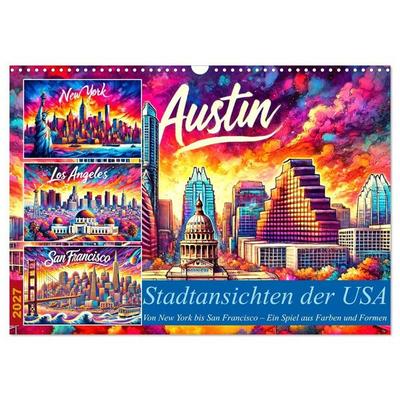 Stadtansichten der USA in Tusche (Wandkalender 2027 DIN A3 quer), CALVENDO Monatskalender