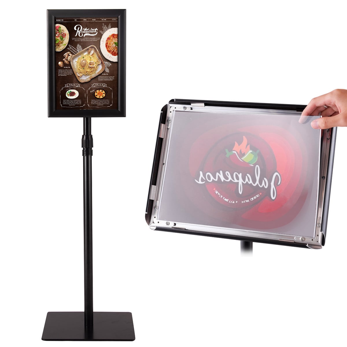 Costway Stabiele A4 Posterstandaard met Posterframe en Bord, Zwart