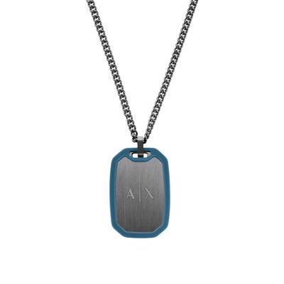 Kette mit Anhänger ARMANI EXCHANGE "Schmuck Geschenk Edelstahl, Silikon", silber (gunfarben, blau), Halsketten, Damen, Edelstahl Silikon, L: 70 B: 2mm, Edelstahl, Silikon, B:2mm
