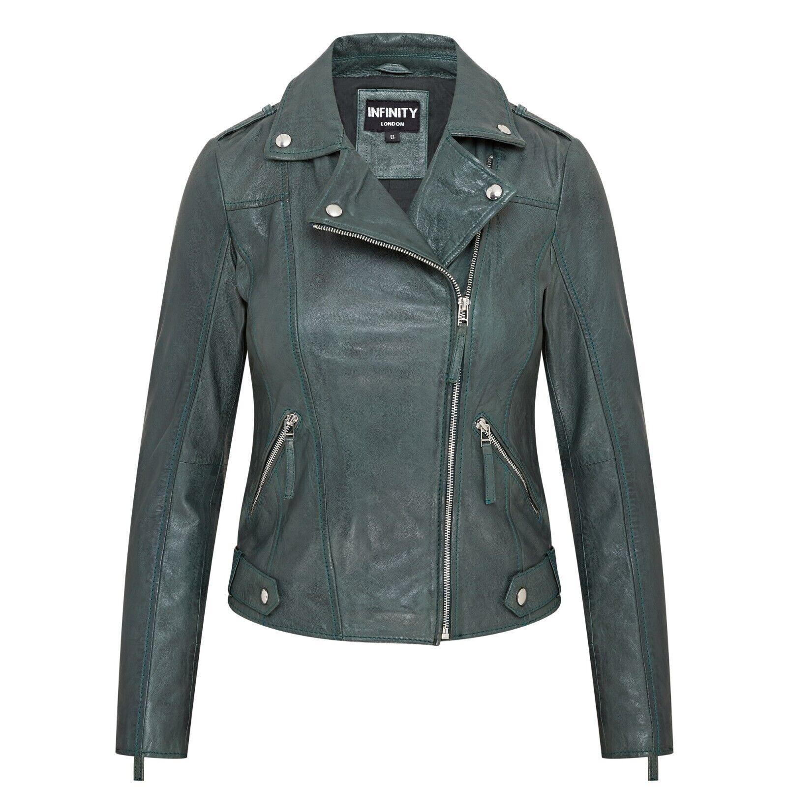 Groen leren bikerjack voor dames - Denver