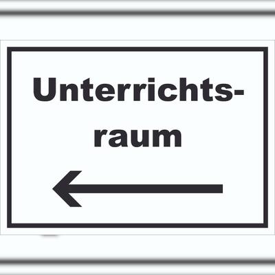 HB-Druck Unterrichtsraum Schild mit Text Richtungspfeil links Schule Schulung waagerecht A3 (297x420mm)