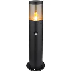 Sockelleuchte Außen Stehlampe Bewegungsmelder Außenleuchte Edelstahl, Bewegungssensor Spritzwasserfest Garten, schwarz rauchfarben, 1x E27 Fassung, DxHxB 14x50x10,2cm