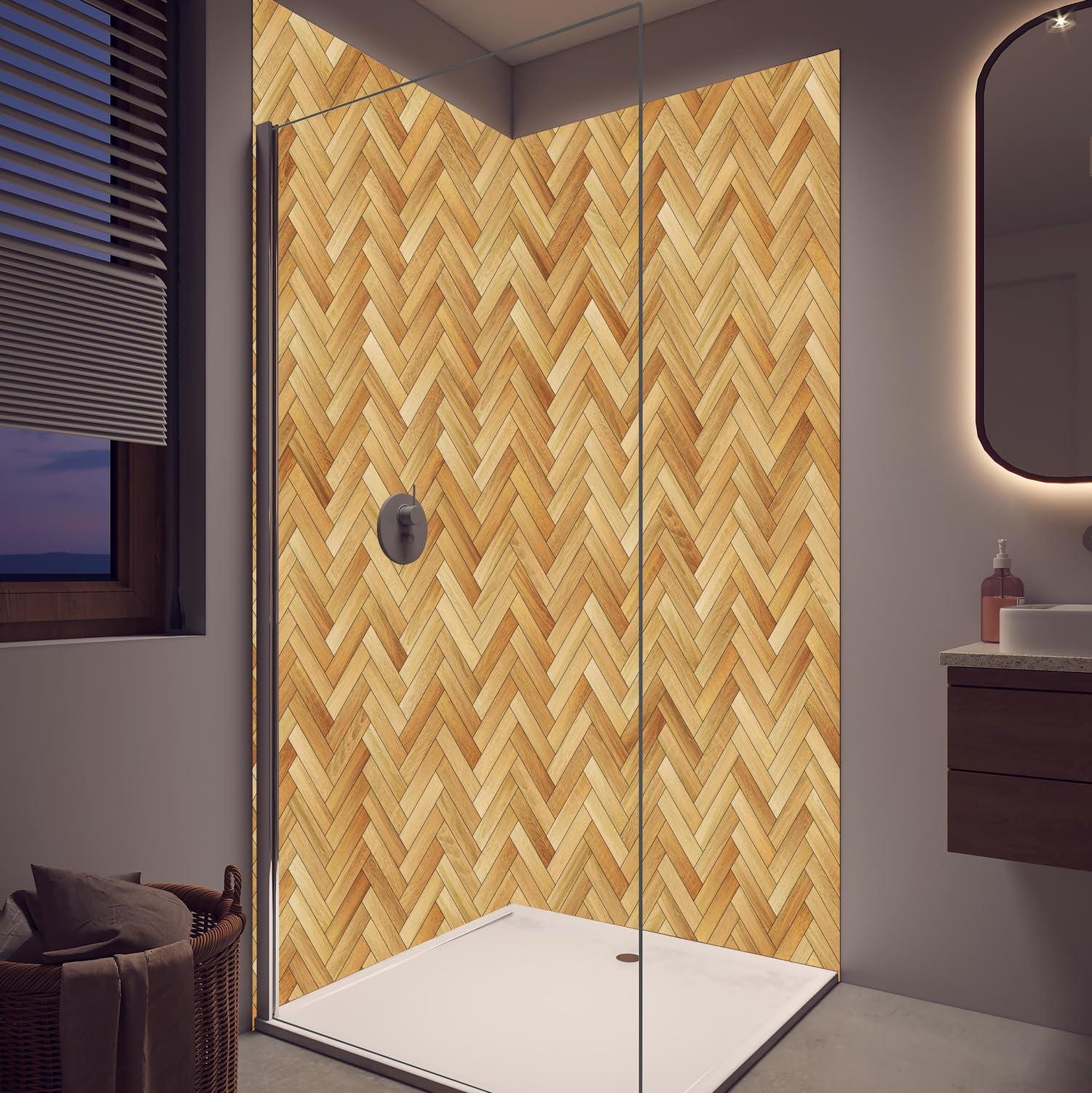 Duschrückwand - Wandverkleidung für Dusche aus Acryl 0,3 cm - 120 x 250 cm - Bräunliches Rechtecks Holzmuster