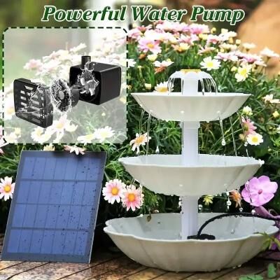 Uplift Essentials Solar Bird Bath Water Fountain With 3 Tier Design And Detachable Pump beige