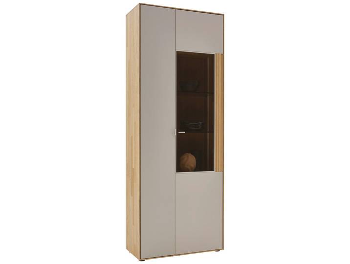 Dieter Knoll Vitrine, Kaschmir, Wildeiche, Kunststoff, Wildeiche, massiv, 9 Fächer, 76.9x205.5x37.1 cm, umfangreiches Zubehör erhältlich, stehend, Esszimmer, Vitrinen, Vitrinenschränke
