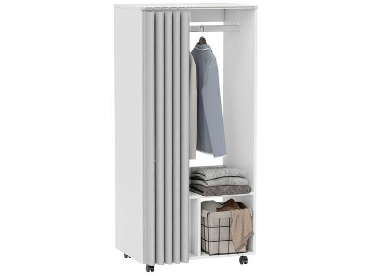 Armoire penderie mobile – Avec rideau coulissant et roulettes – pour chambre et dressing – 60x40x128 cm Blanc