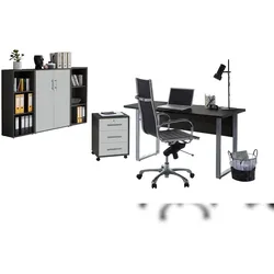 moebel-dich-auf Büromöbel-Set TABOR 2 in anthrazit / lichtgrau, Arbeitszimmer Komplett-Set Büro
