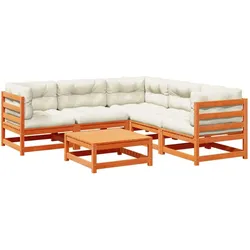 vidaXL 6-tlg. Garten-Sofagarnitur mit Kissen Wachsbraun Kiefernholz