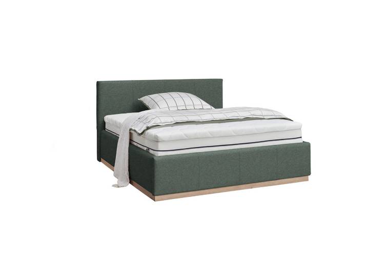 Lomoco Polsterbett, Salbeigrün, Birke, Sperrholz, 2-Zonen, warmweiß, 180x200 cm, Made in EU, Bettkasten, Lattenrost, gepolstertes Kopfteil, Schlafzimmer, Betten, Polsterbetten