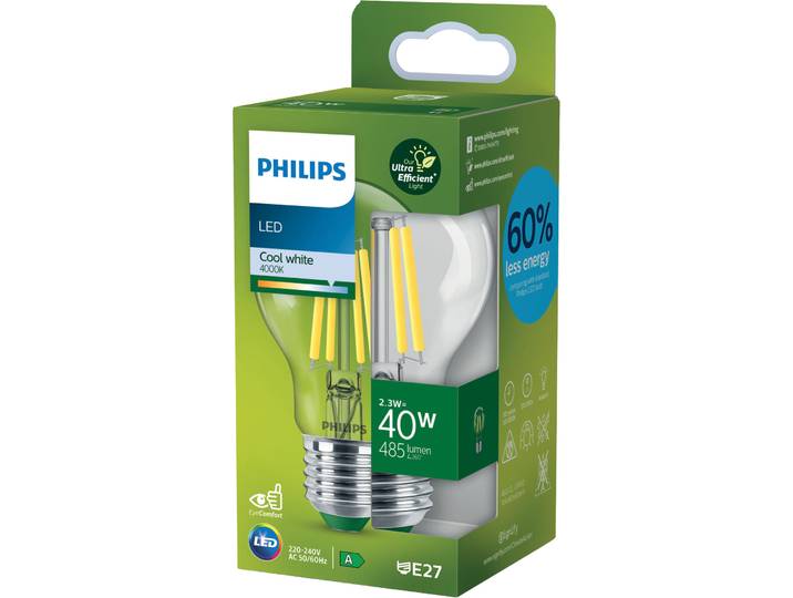 Philips LED CLA 40W A60 E27 4000K CL UE SRT - Farbe: klar - LED - Lichtfarbe: Neutralweiss - Material: Glas- LED Leuchtmittel