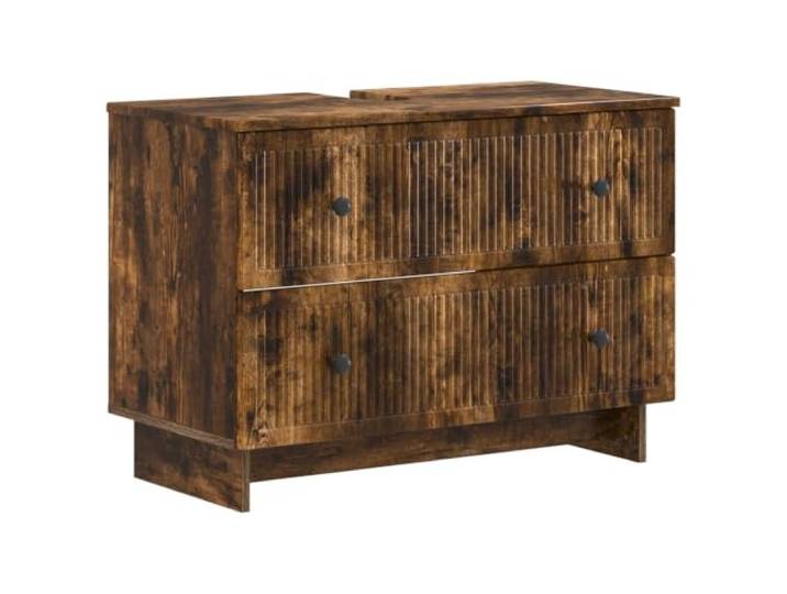 PUGYNBK Badezimmerschrank-Set, 2-teilig, Ede Eiche rauchfarben Feuchtigkeitsbeständiges technisches Holz, wendbare Türen, offenes Regal, modernes Design