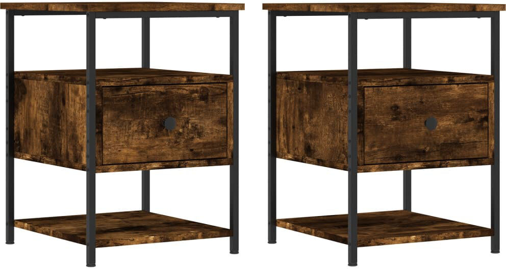 Rio Agshin 40 cm W Iron Bedside Table Smoked Oak 56cm H X 40cm W X 42cm D