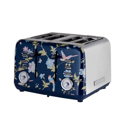 Laura Ashley – 4-Scheiben-Toaster, 7 Stufen, Brötchenaufsatz, Auftaufunktion, einstellbarer Bräunungsgrad – Elveden Marine Design by VQ