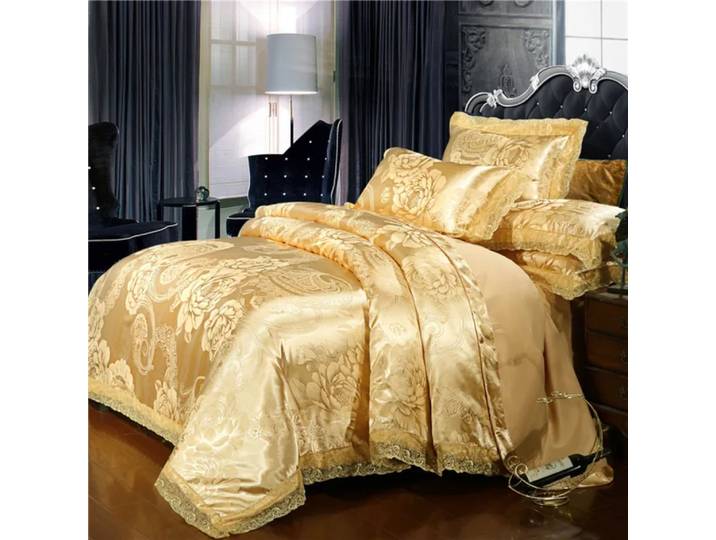 Ensemble de housse de couette dorée de luxe, ensemble de literie en satin jacquard de style nordique, ensemble de housse de couette double, Queen, King, pour la maison et la décoration