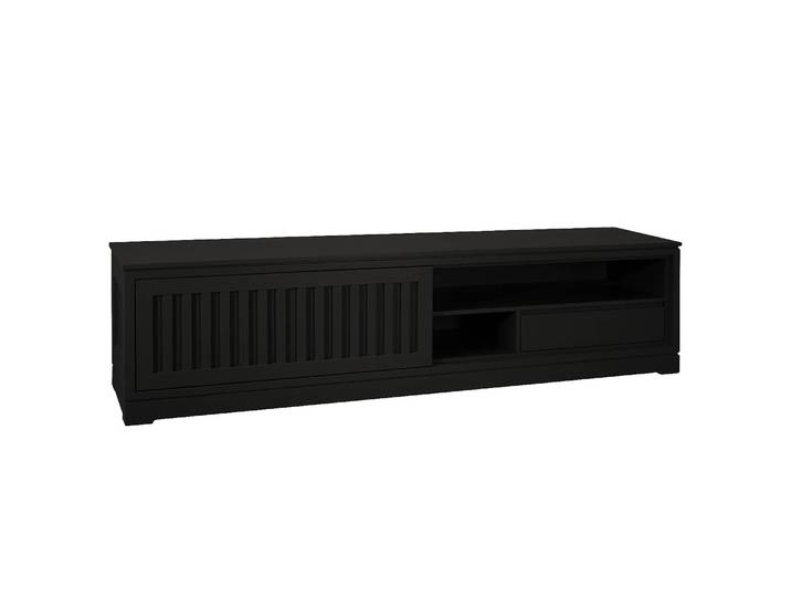 TV-Lowboard Geriffelt Pinie Massiv, gebürstet Schwarz/Schwarz 206cm