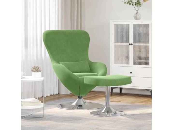 HEFZGDB Ergonomischer Ei-Stuhl mit Fußhocker in Hellgrün Samt Velours Modernes Design für Wohnzimmer und Büro