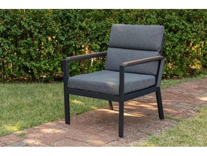 Gardissimo Luxus Aluminium Nonwood Dining Loungesessel Nara Oak, Anthrazit Wetterfest, Rostfrei, 120 kg Belastbar