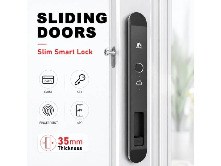 Serrure Intelligente WINFREE pour Porte Coulissante, Contrôle Bluetooth Tuya, Verrouillage par Empreinte Digitale, Entrée sans Clé pour Maison, Jardin, Porte en Bois ou en Aluminium
