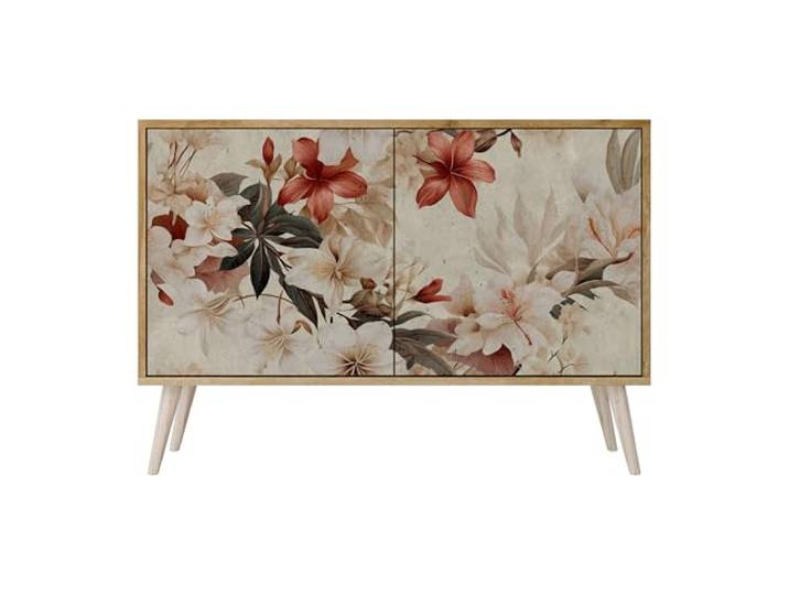 SPACEREBELS Moderne Kommode Mit 2 Türen 111x57,3x42 cm Kleiderschrank mit Mustern Komodenschrank Möbel TV Schrank Sideboard Flurkommode Wohnzimmer Mehrzweckschrank Flur Natur