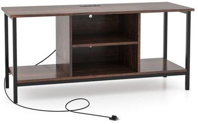Costway TV Stand Entertainment Center with Open Storage Shelves and Power Outlets to 50 Inches-Rustic Brown