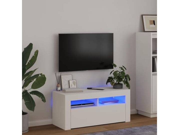 TV Unterschrank mit RGB LED Beleuchtung Weiß 90x35x40cm TV Möbel TV Möbel mit Farbwechsel und automatischem Farbwechsel