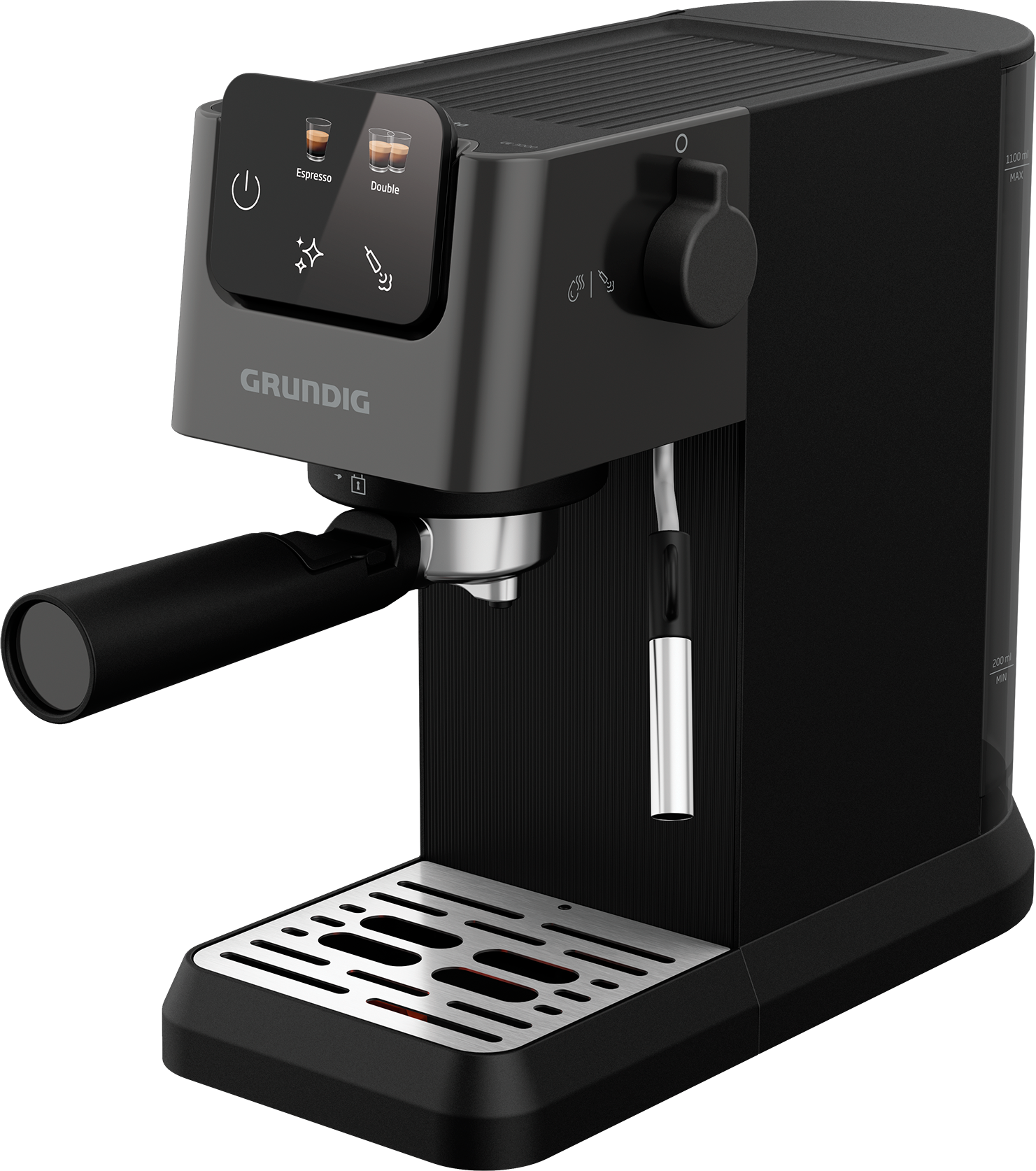 Grundig Espressomaschine "KSM 4330", schwarz (schwarz inox, schwarz), B:14,5cm H:31cm T:42,5cm, Kaffeemaschinen, 1628W Espressomaschine mit 15 Bar, Touch & BrewSense™, Espressomaschine