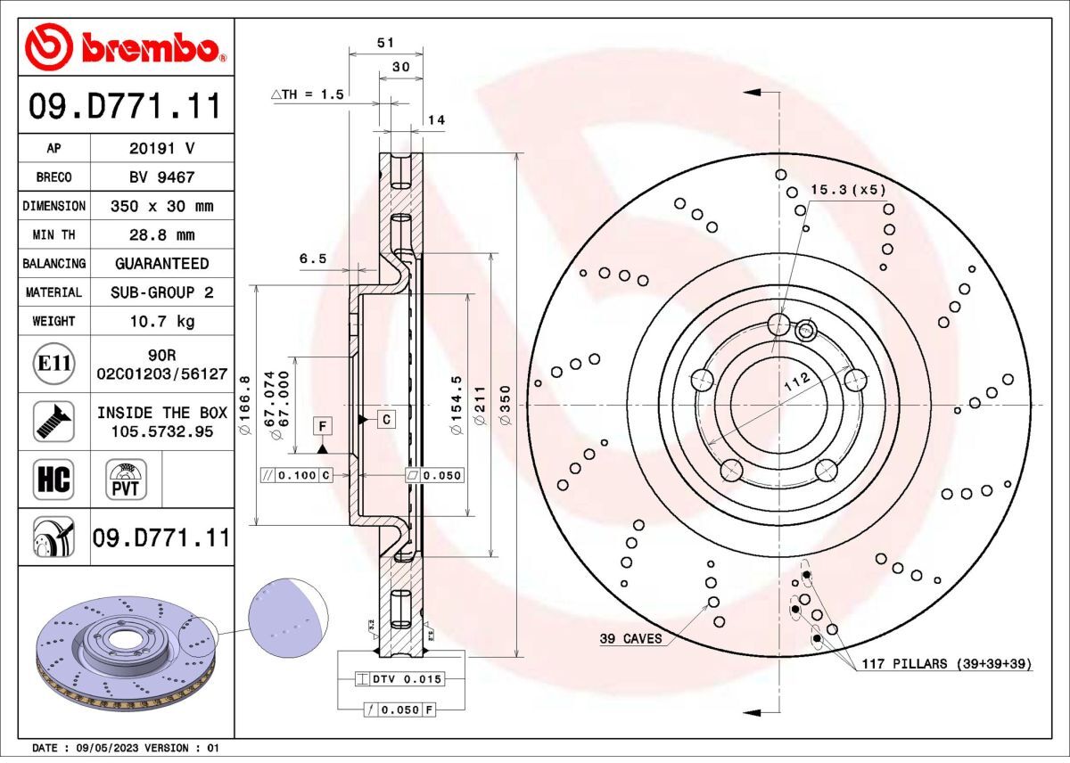 Bremsscheibe BREMBO 09.D771.11, 1 Stück