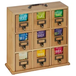 Relaxdays Bambus Tee-Organizer mit 9 Fächern Hellbraun,Kupfer