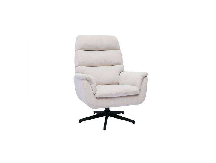 Fauteuil pivotant en tissu chenille beige et métal noir JONAH