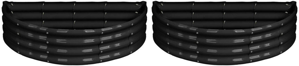 Harbour Housewares - Semicircular Galvanised Steel Raised Garden Bed Planters - Set of 2 Black 30 cm H x 120 cm W x 60 cm D