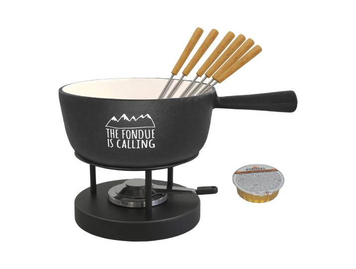 Fondue-Set Calling, Heidi Cheese Line, weiss/schwarz, Gusseisen