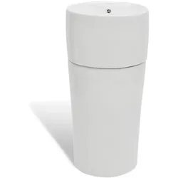 vidaXL Standwaschbecken mit Hahn/Überlaufloch Keramik weiß rund