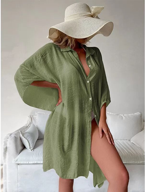 INF Cardigan Couverture Mélange de Coton Élégant Vert