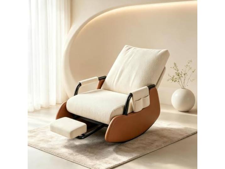 kumamart Schaukelstuhl Wohnzimmer – mit Ausziehbarer Beinablage Ergonomischer Schaukelstuhl mit ausziehbarer Fußstütze und Seitentasche für tägliche Entspannung.