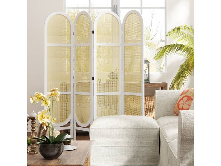 HOMCOM Paravent Bois 4 Panneaux 170x160cm Pliable Blanc