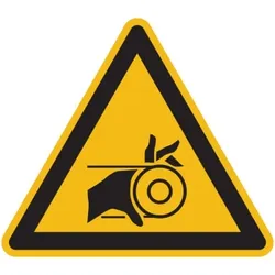 König Werbeanlagen Warnschild, Warnung vor Handverletzung durch Riemenantrieb - praxisbewährt - 100 mm Folie selbstklebend