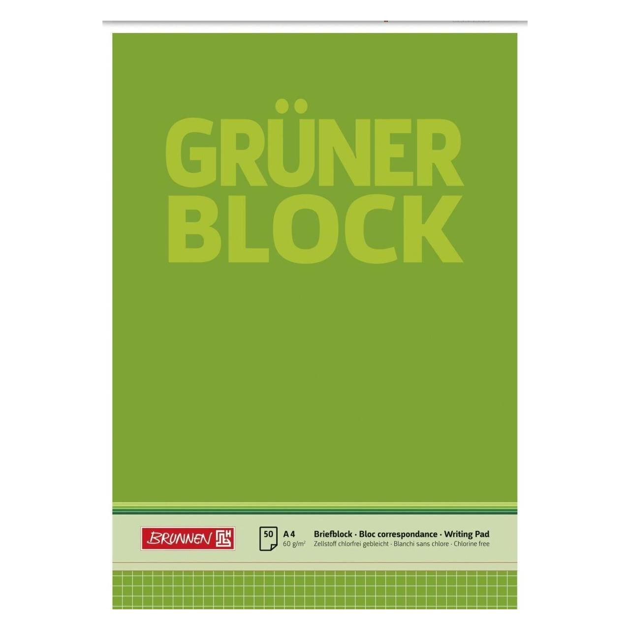 Brunnen Briefblock Der grüne Block A4 60g/qm kariert 50 Blatt (A4, Kariert, Kein Einband) (1052638)