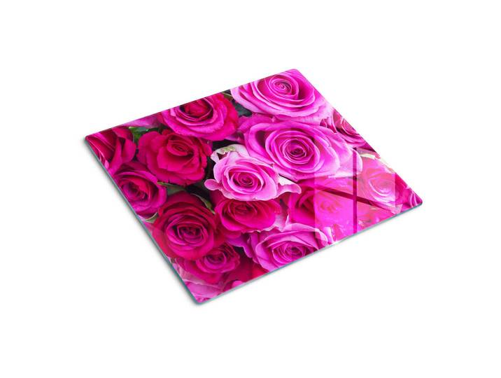 Tulup Glasplatte 60x52 cm Rosenstrauß, Pink, Glas, 60x0.4x52 cm, Küchen, Küchenelektrogeräte, Herde, Herdabdeckplatten