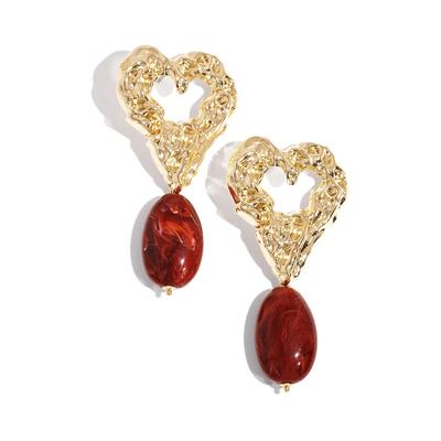Paar Ohrhänger ADELIA´S "Ohrringe Ohrhänger mit Herzmotiv und ovalem Anhänger, 1 Paar", Damen, Gr. Damen, dunkelrot, Ohrringe, Trendig gestalteter Modeschmuck mit Herzmotiv und ovalem Anhänger