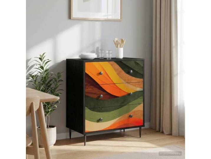 Kommode BONN Retro-Wellenmuster 66 x 36,5 x 76 cm Holzwerkstoff mit 3 3 Schubladen, erhöhte Füße, matte Stahlgriffe, dekoratives Wellenmuster, Holzwerkstoff, viel Stauraum
