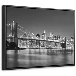 LEINWAND Bilder mit Rahmen - New York - Brücke - Brooklyn - Schwarz und weiß - Architektur - 40x30