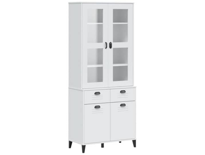 Kaorsrow Highboard VIKEN Weiß 80x40x190 cm Massivholz Kiefer Schrank Elegantes Buffet mit Schrankaufsatz aus Kiefern-Massivholz. Viel Stauraum und Glastüren für Wohnzimmer und Esszimmer.
