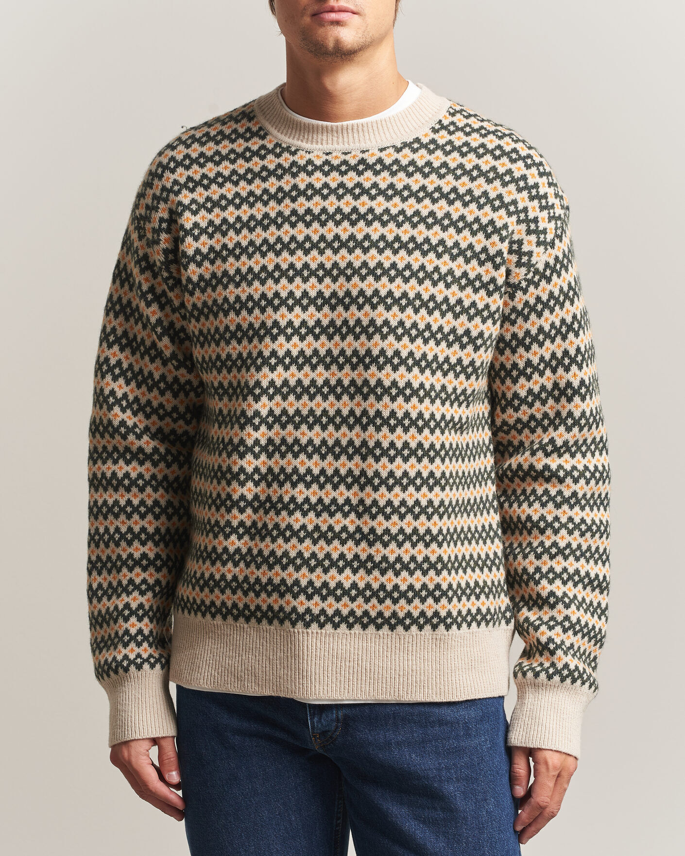 KnowledgeCotton Apparel Lambswool Jaquard Sweater Green men XL Grøn,Flerfarvet