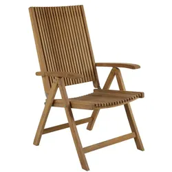 Gartenstuhl Julita aus Teakholz, klassisch skandinavisch mit Armlehne, Natur, verstellbare Rückenlehne