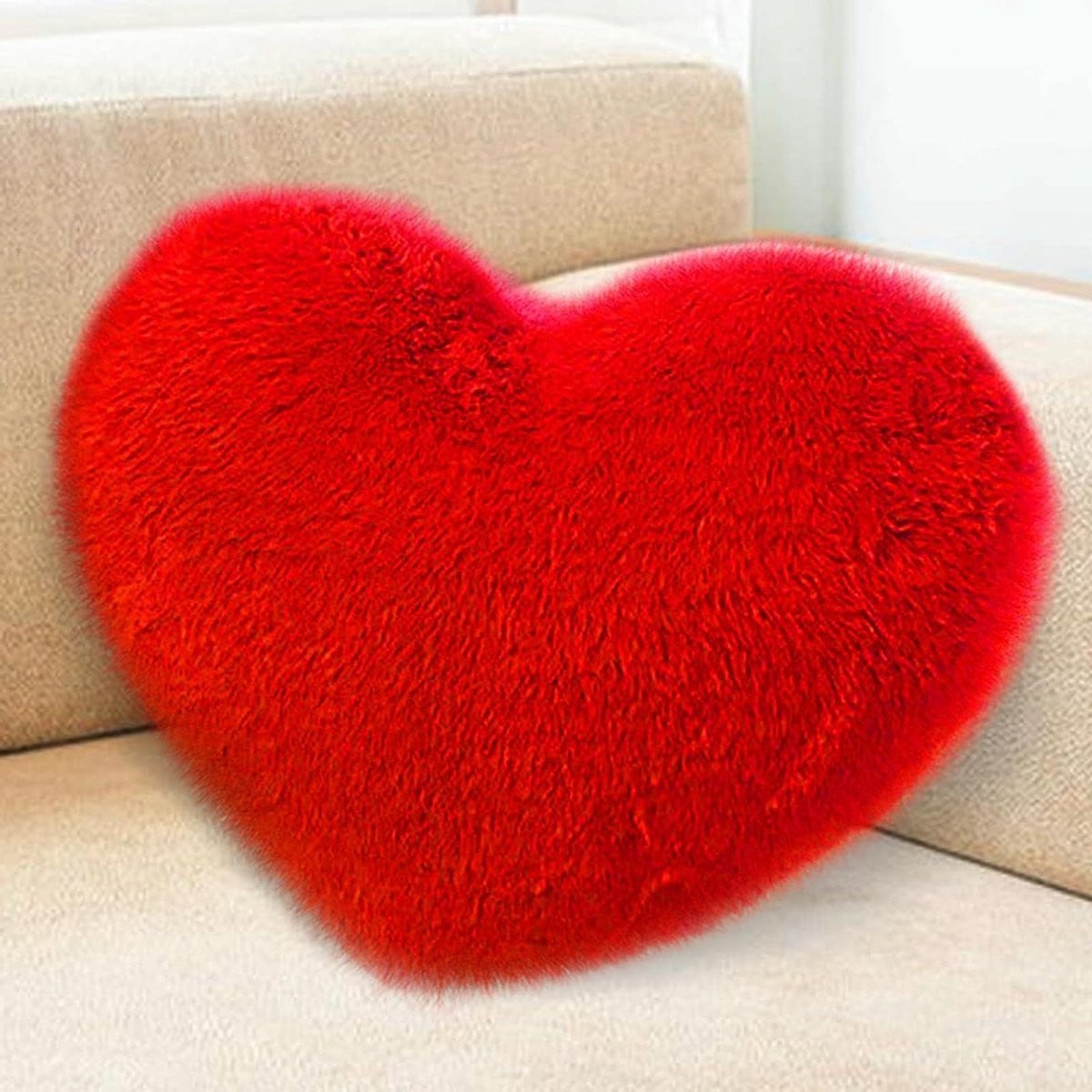 Rood Hartkussen van Pluche - Zacht Sierkussen voor in de Woonkamer - 46 x 36 cm